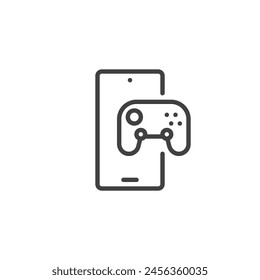Mobile Gaming line icon. linear style sign for mobile concept and web design. Smartphone and gamepad control outline vector icon. Symbol, logo illustration. Vector graphics