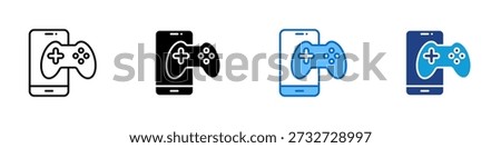 Mobile Gaming Multiple Style Icon Design Vector - Smartphone with game controller representing mobile gameplay, interactive entertainment, and digital leisure
