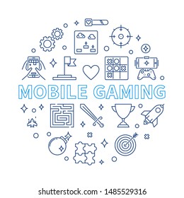 Mobile Gaming vector concept round illustration in outline style