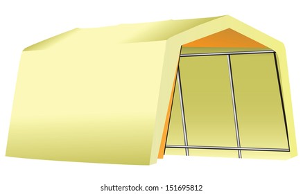 Mobile Garage fabric - tent on a metal structure. Vector illustration.