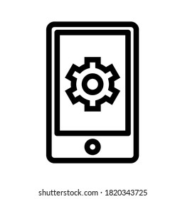 Mobile with gear icon. Line vector. Isolate on white background.