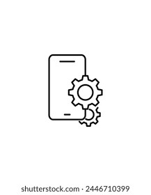 móvil con el ícono del engranaje, ícono de la mejor línea del Vector.