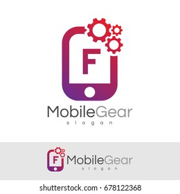 mobile gear initial Letter F Logo design