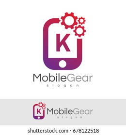 mobile gear initial Letter K Logo design