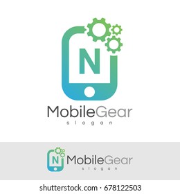 mobile gear initial Letter N Logo design