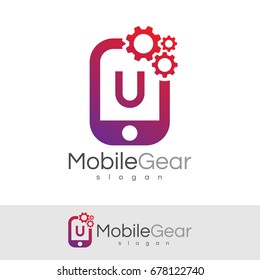 mobile gear initial Letter U Logo design