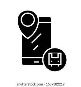 Icono negro de geolocalización móvil, ilustración conceptual, símbolo plano vectorial, signo de glifo.