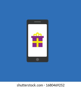 mobile and gift icon.vector illustration.blue background