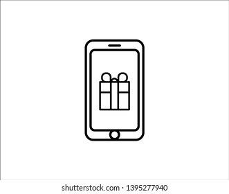 Mobile gift line icon. Mobile app, gift message, online shopping. Christmas concept. Vector illustration can be used for topics like holiday, wireless technology, shopping - Vector 