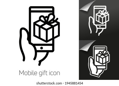 Icono de línea de regalo móvil. Aplicación móvil, mensaje de regalo, compras en línea. concepto de Navidad. La ilustración vectorial puede utilizarse para temas como vacaciones, tecnología inalámbrica, compras