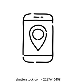 Mobile GPS doodle icon. Hand drawn black sketch. Vector Illustration.