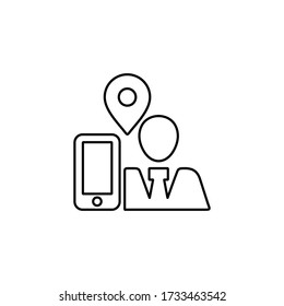 Mobile GPS icon. Map pointer on smartphone screen. Location marker on mobile phone. Navigation sign. Line icon design for perfect web and mobile concept.