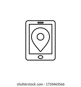 Mobile GPS icon. Map pointer on smartphone screen. Location marker on mobile phone. Navigation sign. Line icon design for perfect web and mobile concept.