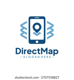 Design-Vorlage für mobiles GPS-Kartenlogo. Digitaler Stadt-Zielstandort. Vektorkombination aus Zeiger- und Handysymbol. Creative gps map point location symbol concept.