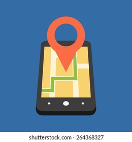  Mobile GPS navigation concept. Colorful flat design icon.  Vector illustration