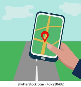 Mobile GPS navigation concept. Colorful flat design icon. Vector illustration.