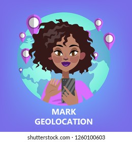 Mobile GPS navigation concept. Idea of modern technology that helps to find right direction or route to location on the map. Tourism concept. Flat vector illustration