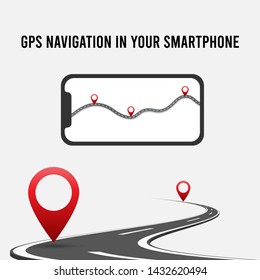 Mobile GPS Navigation Concept. Smartphone with map. isolated vector illustration