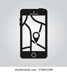 mobile gps navigation icon on mobile phone with map and pin vector