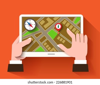 Mobile gps navigation. Modern vector illustration, flat design concept