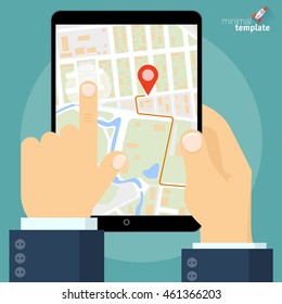 Mobile gps navigation. Modern vector illustration, flat design concept