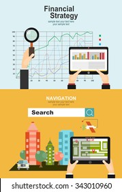 Mobile gps navigation on phone with map. Mobile technologies concept.business analysis and planning, financial strategy, consulting, team work, project management and development. 