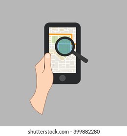 Mobile GPS Navigation On Mobile Phone With Map. Vector Illustration