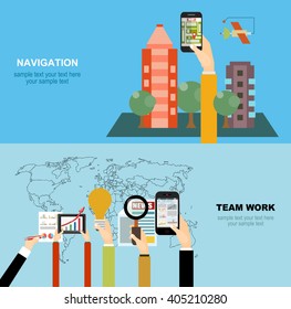 Mobile gps navigation on phone with map. Mobile technologies concept.business analysis and planning, financial strategy, consulting, team work, project management and development.