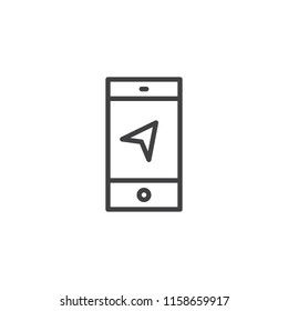 Mobile GPS navigation outline icon. linear style sign for mobile concept and web design. Smartphone with mobile navigation app simple line vector icon. Symbol, logo illustration. Pixel perfect vector