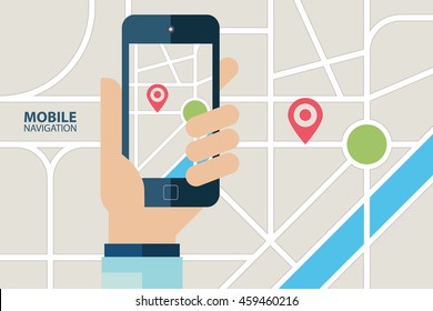 Mobile Gps Navigation Service Hand Holding Stock Vector (Royalty Free ...