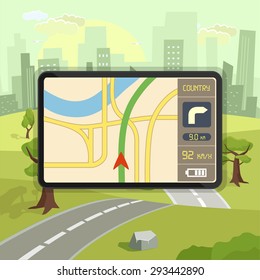 Mobile gps navigation. Vector flat illustration