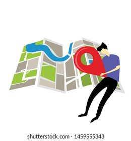 Mobile GPS Route Map Apps, Search Your Location Vector Template Design Illustration