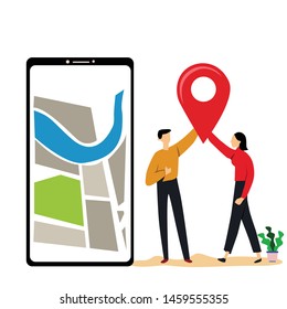 Mobile GPS Route Map Apps, Search Your Location Vector Template Design Illustration
