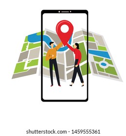 Mobile GPS Route Map Apps, Search Your Location Vector Template Design Illustration