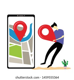 Mobile GPS Route Map Apps, Search Your Location Vector Template Design Illustration