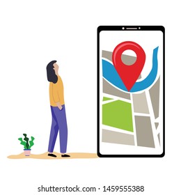 Mobile GPS Route Map Apps, Search Your Location Vector Template Design Illustration