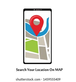 Mobile GPS Route Map Apps, Search Your Location Vector Template Design Illustration