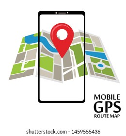 Mobile GPS Route Map Apps, Search Your Location Vector Template Design Illustration
