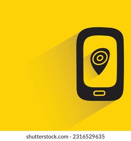 mobile gps with shadow on yellow background