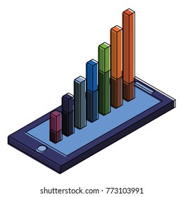mobile with graph bar financial on screen isometric