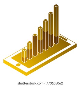 mobile with graph bar financial on screen isometric