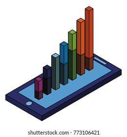 mobile with graph bar financial on screen isometric