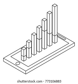 mobile with graph bar financial on screen isometric