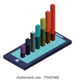 mobile with graph bar financial on screen isometric