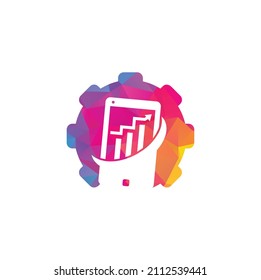 Mobile Graph gear shape Logo Template Design. Phone analytics marketing vector logo template