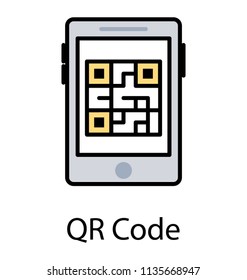
Mobile with a graphic inside showing qr code concept and icon
