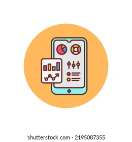 Mobile Graphic Report Icon In Vector. Logotype