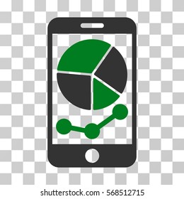 Mobile Graphs icon. Vector illustration style is flat iconic bicolor symbol, green and gray colors, transparent background. Designed for web and software interfaces.
