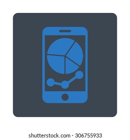 Mobile Graphs vector icon. This flat rounded square button uses smooth blue colors and isolated on a white background.