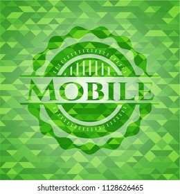 Mobile green emblem with triangle mosaic background